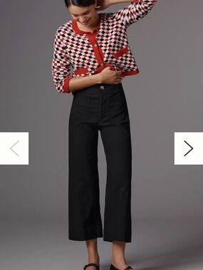 Maeve Colette Wide Leg Linen Blend Stretch Pants Size 32 P Black